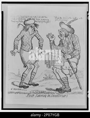 Der arme Sawney in der Sweetbriars Road Newton del et fecit.. British Cartoon Prints Collection Schotten, 1790-1800. , Hausierer, Schottland, 1790-1800. , Weight Loss, Schottland, 1790-1800. Stockfoto