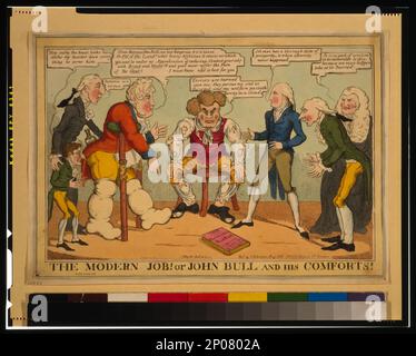 Der moderne Job! Oder John Bull und sein Komfort! Marks del et sc.. British Cartoon Prints Collection , Katalog von Drucken und Zeichnungen im British Museum. Abteilung I, politische und persönliche Satires, v. 9, nein 12798. George, IV, König von Großbritannien, 1762-1830. Sidmouth, Henry Addington, Viscount, 1757-1844. , John Bull (symbolisches Zeichen),1810-1820. Stockfoto