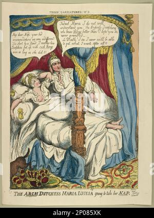 Die erzdutschin Maria Louisa macht ihr NAP. British Cartoon Prints Collection Napoleon, ich, Kaiser der Franzosen, 1769-1821. Marie Louise, Kaiserin, Gemahlin von Napoleon I., Kaiser der Franzosen, 1791-1847. , Betten,1810. Stockfoto