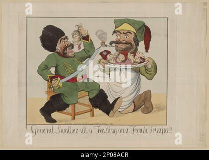 Allgemeines Schluck-all-o-Fest auf einem französischen Frikassee!!! British Cartoon Prints Collection Suvorov, Aleksandr Wasil?evich, kni?a?z? Ski, 1730-1800. , Militärpersonal, Russisch, Italien, 1790-1800. Essen und Trinken, 1790-1800. , Enthauptungen, 1790-1800. Stockfoto