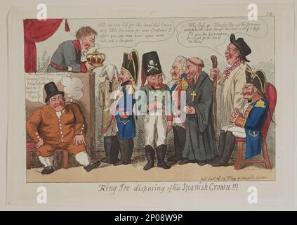 King Joe entsorgt seine spanische Krone!!! British Cartoon Prints Collection Joseph Bonaparte, König von Spanien, 1768-1844. , Halbinselkrieg, 1807-1814. Stockfoto