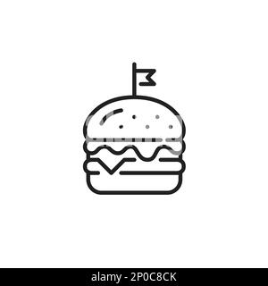 Craft-Burger mit Flagge auf einem Stock. Essen oder Lieferung. Pixelgenaue, bearbeitbare Kontur Stock Vektor