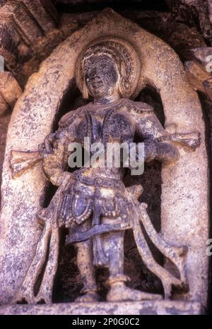 Skulptur mit Haaren im Sri Chennakeshava Tempel Hoysala Tempel in Belur, Karnataka, Südindien, Indien, Asien Stockfoto