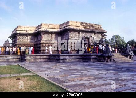 Hoysala Sri Chennakeshava Tempel aus dem 12. Jahrhundert in Belur, Karnataka, Südindien, Indien, Asien Stockfoto