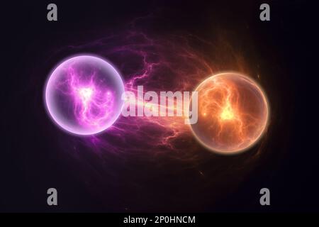 Teilchen, Quantenverschränkung (Quantenkorrelation), Quantenmechanik. 3D Abbildung Stockfoto