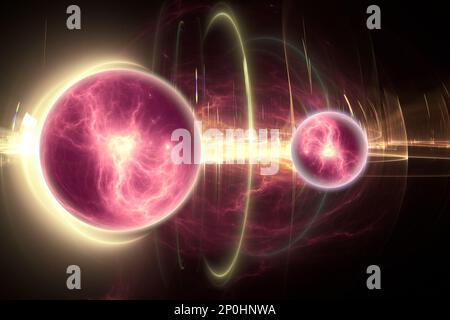 Teilchen, Quantenverschränkung (Quantenkorrelation), Quantenmechanik. 3D Abbildung Stockfoto