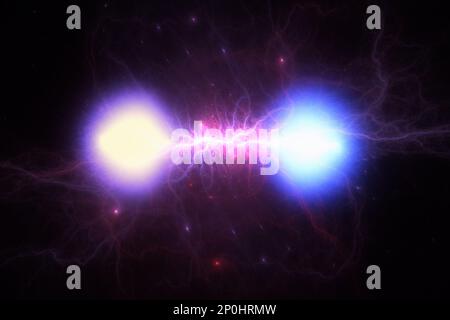 Teilchen, Quantenverschränkung (Quantenkorrelation), Quantenmechanik. 3D Abbildung Stockfoto