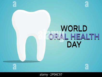 Welttag Der Oralen Gesundheit. Vektordarstellung. Weißer Zahn auf hellblauem Hintergrund. Stock Vektor