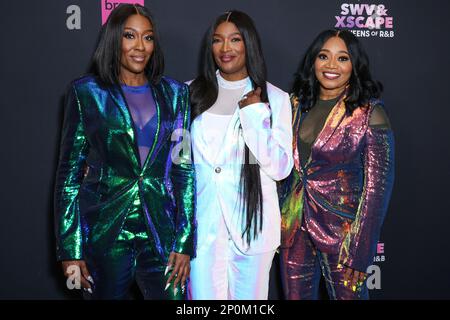 Hollywood, Usa. 02. März 2023. HOLLYWOOD, LOS ANGELES, KALIFORNIEN, USA - MÄRZ 02: Cheryl 'Coko' Gamble, Tamara 'Taj' George und Leanne 'Lelee' Lyons kommen zu Bravos „SWV & Xscape: The Queens of R&B“ Season 1 Presseveranstaltung am 2. März 2023 im Aster in Hollywood, Los Angeles, Kalifornien, USA. (Foto: Xavier Collin/Image Press Agency) Kredit: Image Press Agency/Alamy Live News Stockfoto