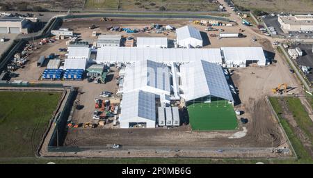 Luftaufnahme der Weichseitenanlage in Otay Mesa, CA. Stockfoto
