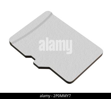 Leere Speicherkarte, microSD-Flash-Speicher isoliert auf weißem Hintergrund. 3D Abbildung Stockfoto