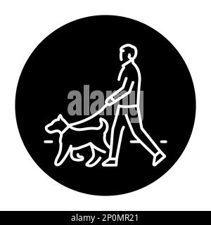 Symbol für die schwarze Linie des Hundespaziergangs. Routine. Piktogramm für Webseite. Stock Vektor