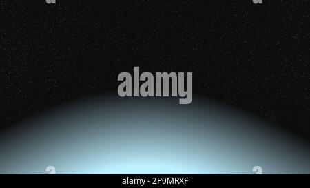 Strahlende Sterne und ein halber Planet im Weltraum auf abstraktem Hintergrund mit 3D-Rendering für Astronomie-, Galaxie- und Weltraumkonzepte Stockfoto