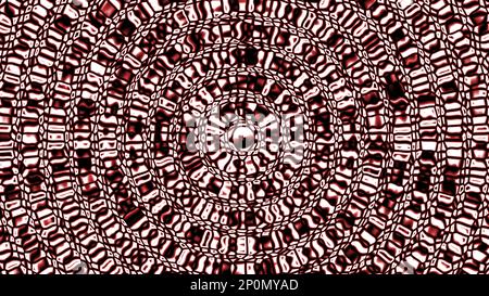 Muster kreisförmiger roter wirbelnder Ringe mit verschiedenen zufälligen Formen auf abstraktem Hintergrund mit 3D-Rendering für Dekorations-, Gewebe- und Musterkonzepte Stockfoto