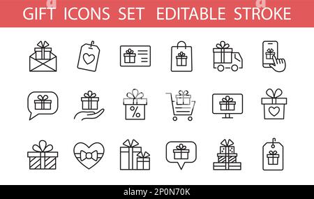 Symbolset für Geschenkverpackung. Saisonangebot, Online-Shopping Stock Vektor