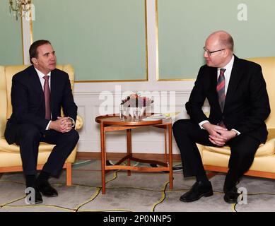 Sweden's Prime Minister Stefan Lofven, left, meets with Czech Republic Prime Minister Bohuslav Sobotka at the Government headquarters Rosenbad in Stockholm, Sweden Thursday Nov. 3, 2016. (Stina Stjernkvist/TT/ via AP)