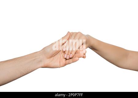 Der Mann die Hand sanft Holding Frau hand Stockfoto