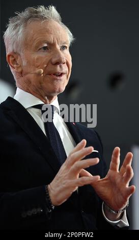 Marc Raisiere, CEO von Belfius, stellte am Freitag, den 03. März 2023, auf einer Pressekonferenz die Ergebnisse der Belfius-Bank für 2022 Jahre im Belfius-Turm, dem Hauptsitz der Bank in Brüssel, vor. BELGA FOTO ERIC LALMAND Stockfoto