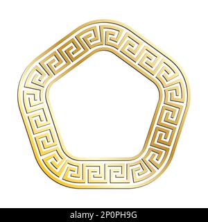 Goldgriechische fünfeckige Rahmen für dekorative Stiftleisten. Goldene antike griechische Ornamente isoliert auf weißem Hintergrund. Vektor Stock Vektor