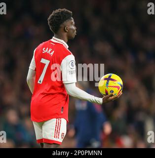 01. März 2023 - Arsenal gegen Everton - Premier League - Emirates Stadium Bukayo Saka von Arsenal während des Premier League-Spiels im Emirates Stadium, London. Bild : Mark Pain / Alamy Live News Stockfoto