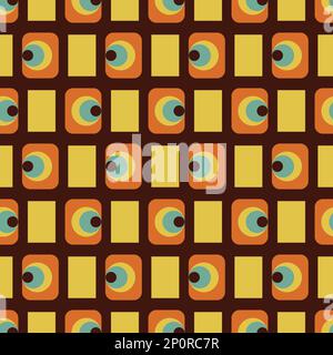 Nahtlos leuchtendes, farbenfrohes Retro-Muster. Trendiger Vektor-Hintergrund im 70s-Stil. Abstrakte moderne geometrische Ornamente, klassische Hintergründe Stock Vektor