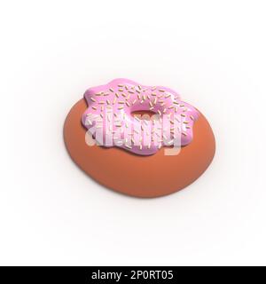 Glasiertes Donut 3D-Design mit realistischen Designelementen. Süßes Essen, Donuts mit Streusel. 3D-Darstellung auf weißem Hintergrund mit isoliert rendern Stockfoto