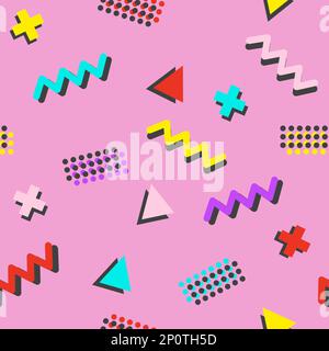 Nahtloses Muster mit abstrakten geometrischen Formen und Kompositionen von Bauhaus oder Memphis, geometrisches Muster mit Retro-Elementen, Doodle-Style-Flachvektordarstellung Stock Vektor