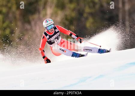 Kvitfjell 20230303. Michelle Gisin aus der Schweiz bei der FIS Alpine Super G Weltmeisterschaft für Frauen in Kvitfjell. Foto: Stian Lysberg Solum/NTB Stockfoto