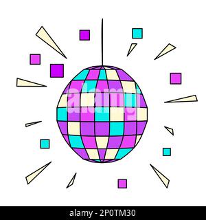 Retro-Disco-Ball, Clubball für Party, Doodle-Style-Flachvektorgrafik Stock Vektor