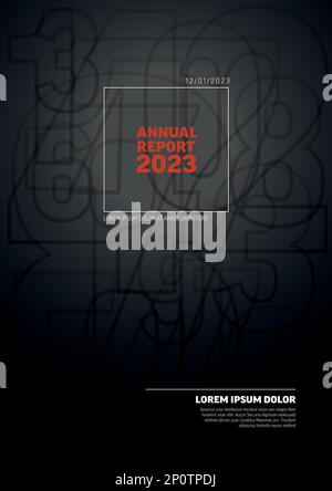 Vector Dark Abstract Annual Report Cover Template mit Beispieltext und Abstract Big Numbers - Annual Report document or brochure Titelseite mit corp Stock Vektor