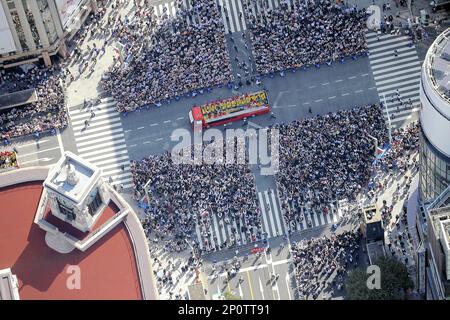 An aerial photo shows Japanese medalists of 2016 Rio Olympic and ...