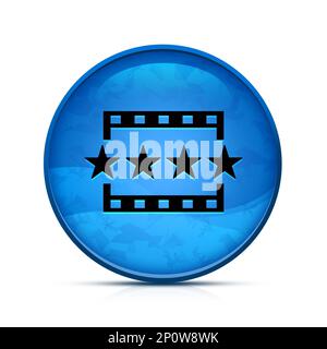 Ein Symbol für Filmbesprechungen auf einem stilvollen, blauen runden Knopf Stockfoto