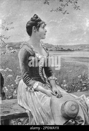 ''"Erwartung" nach W. Menzler.', 1891. Aus „The Graphic. An Illustrated Weekly Newspaper“, Band 44. Juli bis Dezember 1891. Stockfoto
