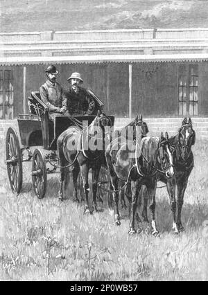 „Sketches of Life on an Estancia in the Argentine Republic; Starting for a Drive over the Pampas in a Mail-Phaeton“, 1891. Aus „The Graphic. An Illustrated Weekly Newspaper“, Band 44. Juli bis Dezember 1891. Stockfoto