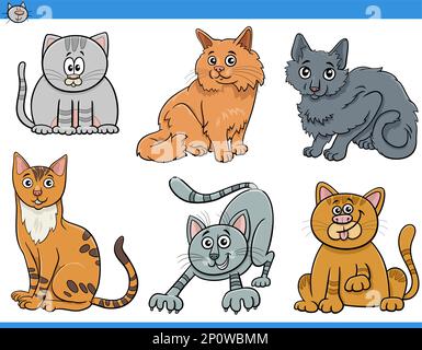 Cartoon-Illustration von Katzen und Kätzchen Comic-Tierfiguren gesetzt Stock Vektor