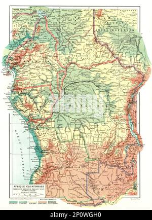 „Karte, Afrique Equatoriale; L'Ouest Africain', 1914. Von „Grande Geographie Bong Illustree“, 1914. Stockfoto
