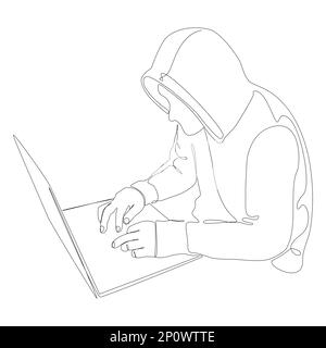 Eine durchgehende Linie eines Computer-Hackers. Vektorkonzept zur Darstellung dünner Linien. Kontur Zeichnen kreativer Ideen. Stock Vektor