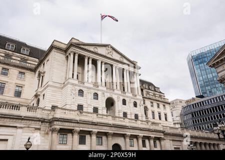 The Bank of England, auch bekannt als The Old Lady of Threadneedle Street, London, England, Großbritannien Stockfoto