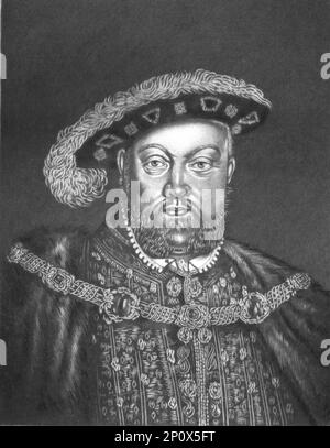 Heinrich VIII König von England; 1546', 1815. Von „Porträts von Figuren, die in der britischen Geschichte berühmt sind, vom Beginn der Herrschaft von Heinrich dem Achten bis zum Ende der Herrschaft von James dem Zweiten“ [Samuel Woodburn, London, 1815]. Stockfoto