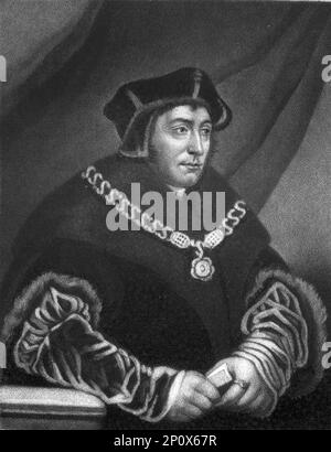 "Sir Thomas More; Natus 1482, enthauptet 1535", 1811. Von „Porträts von Figuren, die in der britischen Geschichte berühmt sind, vom Beginn der Herrschaft von Heinrich dem Achten bis zum Ende der Herrschaft von James dem Zweiten“ [Samuel Woodburn, London, 1815]. Stockfoto