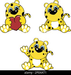 Süßes kleines Chibi Baby Leoparden Zeichentrickset im Vektorformat Stock Vektor