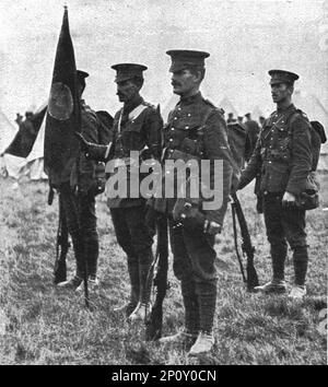 „L'aide du Canada; Etendard de Regiment Princesse Patricia“, 1914. Von „L'Album de la Guerre 1914-1919: Band I“. [L'Illustration, Paris, 1926]. Stockfoto