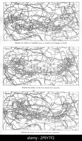 "Les Jours Decisions de la Marne; 5, 6, 7 septembre", 1914. Von „L'Album de la Guerre 1914-1919: Band I“. [L'Illustration, Paris, 1926]. Stockfoto