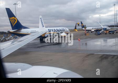 Ryan Air am Flughafen Stansted. Kredit: Sinai Noor / Alamy Stock Photo Stockfoto