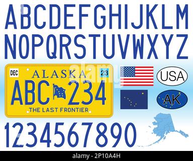 Alaska US State Car Nummernschild, Buchstaben, Zahlen und Symbole, Vektorbild, USA Stock Vektor