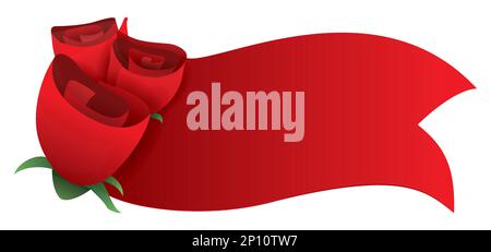 Vorlage mit rotem Band und drei Rosen für besondere Veranstaltungen. Design im Verlaufseffekt auf weißem Hintergrund. Stock Vektor