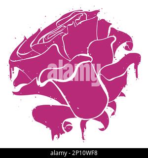 Silhouette einer rosafarbenen Rose, gemalt wie ein Grunge-Graffiti auf weißem Hintergrund. Stock Vektor