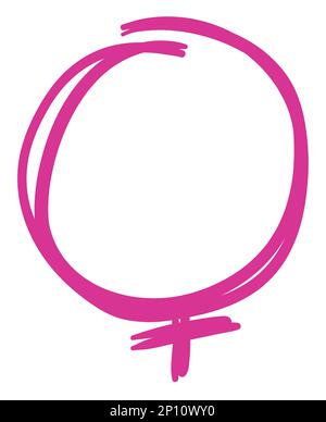 Ein einfaches rosa Doodle, das das Symbol der Venus oder Frau auf weißem Hintergrund darstellt. Stock Vektor