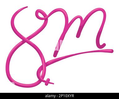 Pinkfarbenes Design mit Nummer 8, Buchstabe M und Frauensymbol für den Frauentag am 8. März. Stock Vektor