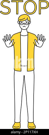 Ein ungezwungener junger Mann, mit der Hand vor seinem Körper, um anzuhalten. Stock Vektor